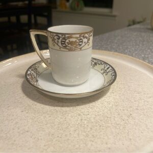 Vintage Nippon Hand Painted Demitasse  Cup & Saucer Gold #16034 Christmas Ball